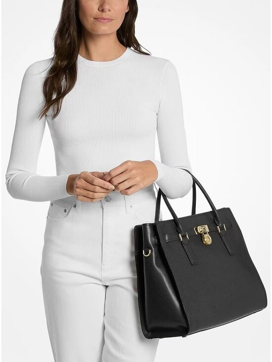 Michael Kors Hamilton Moderne Large Leather Satchel Tote Bag Women\'s Black